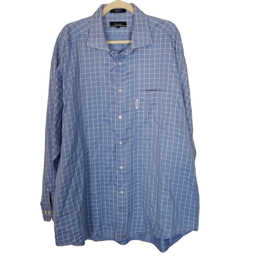 Faconnable Mens Checker Button Shirt L Classic Career Corp Business Work Office